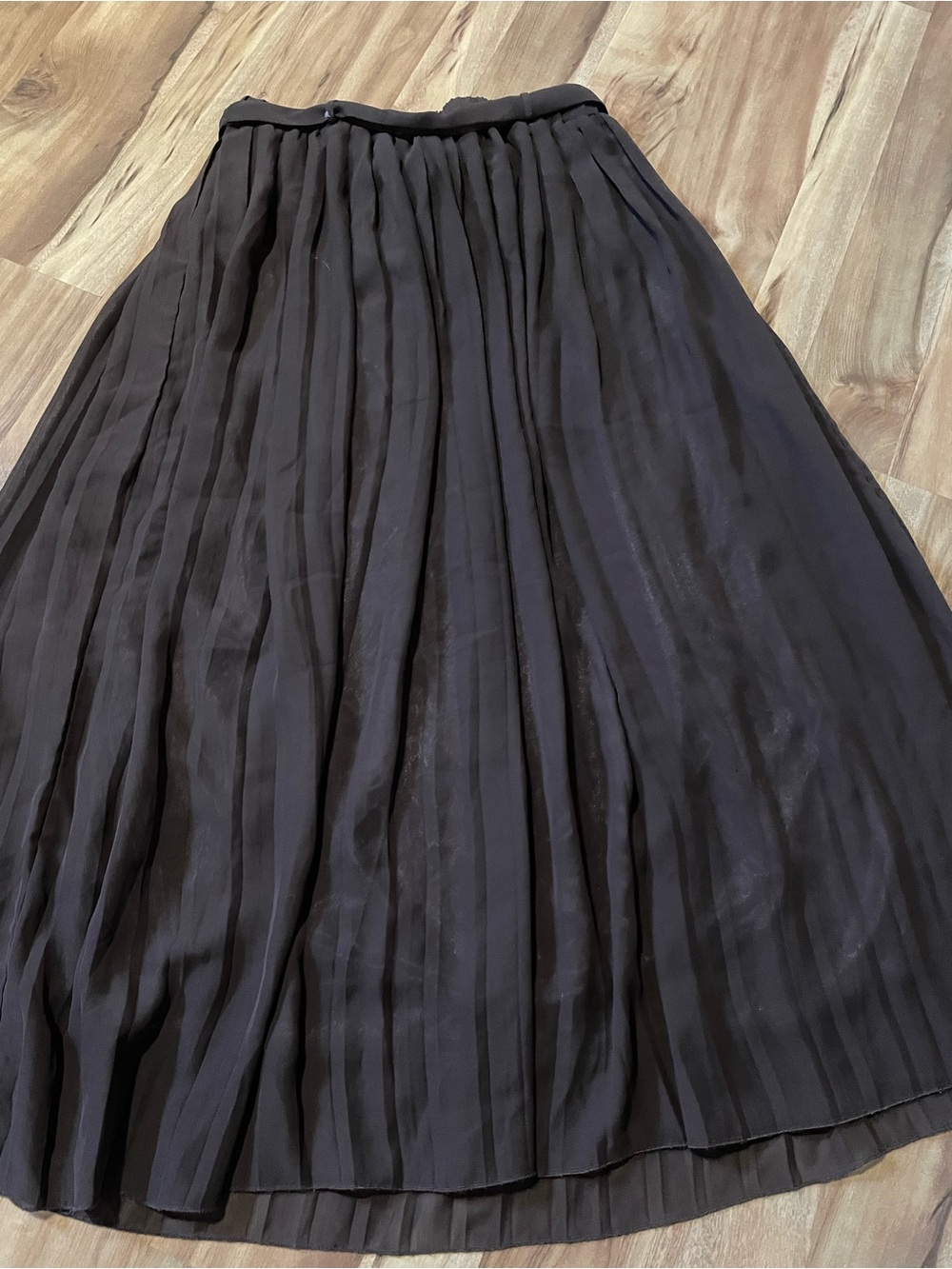 Joie Choc Brown Pleated Chiffon Midi Skirt, Self-Tie Belt, Flowy A-Line Sz L - Picture 5 of 7